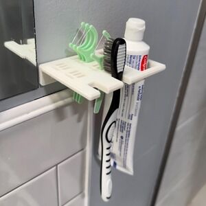 White Wall Mounted Toothbrush Floss Pick Holder Minimalist 3D Printed Organizer